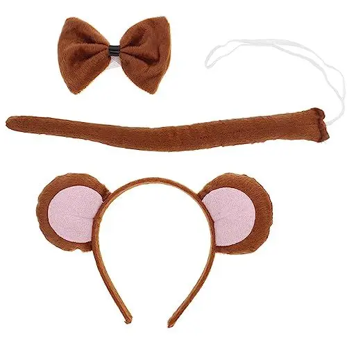 Produktbild: 3-Teiliges Affenkostüm-Set Für Und Erwachsene Affenohren Haarreif Fliege Und Perfekte Zubehör Für Kostümpartys Halloween Und Familienfeiern