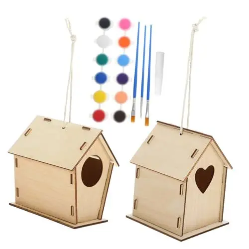 Produktbild: Toyvian 1 Satz DIY Vogelhaus Bausatz aus Holz für Malen und Gestalten mit Farben Pinseln Kleber und Schnur Kreatives Bastelset für Jungen und Mädchen für Gartenprojekte und Imaginative