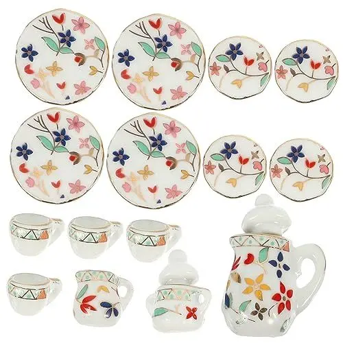 Produktbild: Toyvian 1satz Miniatur Tee-Service Set Teiliges Porzellan Geschirr Für Puppenhaus Buntes Chinesisches Design Zubehör Für Puppenhaus Und Rollenspiele