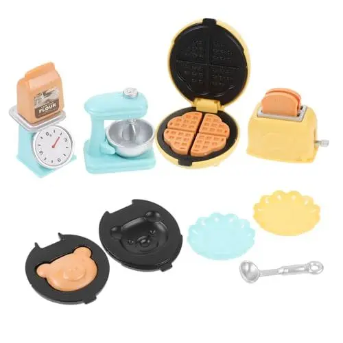 Produktbild: Toyvian Miniatur Küchenutensilien Set Für Puppenhaus Backwerkzeuge Mini Toaster Mini Quirl Modelle Puppenhaus Zubehör Für Kreative Spielwelten Ideal Für Waffel Und Back Szenarien
