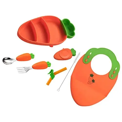 Produktbild: Toyvian Essteller Für Kleinkinder Geteilter Teller Karotte Form Snack Obst Teller Mit Saugnapf-design Für Sicheren Schreibtisch