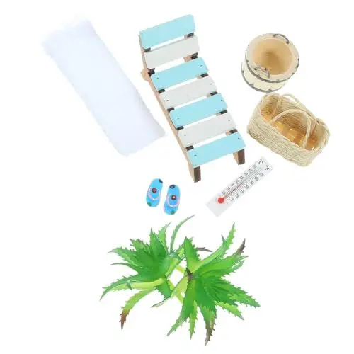 Produktbild: Toyvian 1satz Miniatur Holzliegestuhl Set Für Puppenhaus Strand-Dekoration Sommer-Miniatur Zubehör Für Mikrolandschaften Und Gartenprojekte