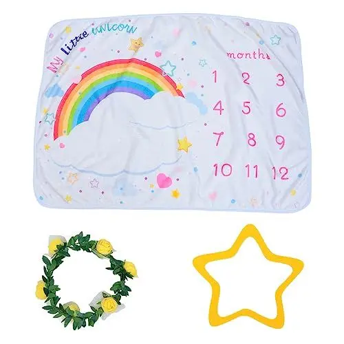 Produktbild: Toyvian 1stk Neugeborene Decke Neugeborene Monatliche Meilensteindecke Requisite Für Neugeborenenfotografie Strumpffüller Erinnerungsdecke Kleinkind Junge Mädchen Baby Flanell Weiß