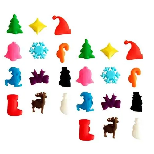 Produktbild: Toyvian 24 Stücke Silikon Glasmarkierer Glasmarker mit Saugnapf Weihnachten Weinglas Charms Marker Glasmarkierung Party Gläser Markierung für Bankett Tischdeko Xmas Deko