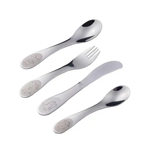 Produktbild: Toyvian 2 Sätze 4Tlg Besteck Löffel Baby-Trainingsgabel Besteck für Kleinkinder Kleinkindlöffel Werkzeuge zum Abendessen für Kinder Kindergeschirr tragbar Messer und Rostfreier Stahl