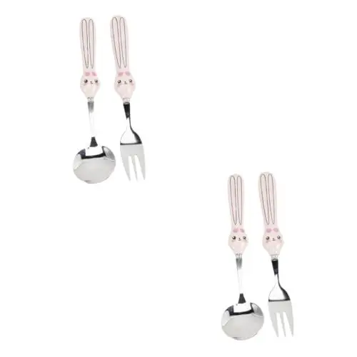 Produktbild: Toyvian 2 Sets Edelstahl Besteck Für Kinder Set Ostern Lebensmittel Geschirr Steak Geschirr Metall Gabeln Kit