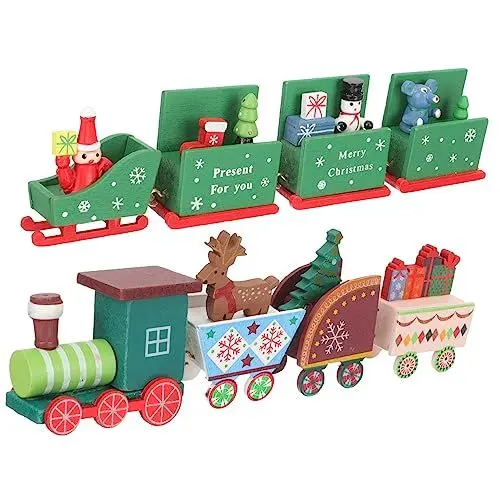 Produktbild: Toyvian 2 Sätze Weihnachtszug Mini-Zug Kindergeschenk Unter Christbaumschmuck Kinder Spielzeug Weihnachtliche Tischplatte Zug Verzierung Fenster Partybedarf Holz