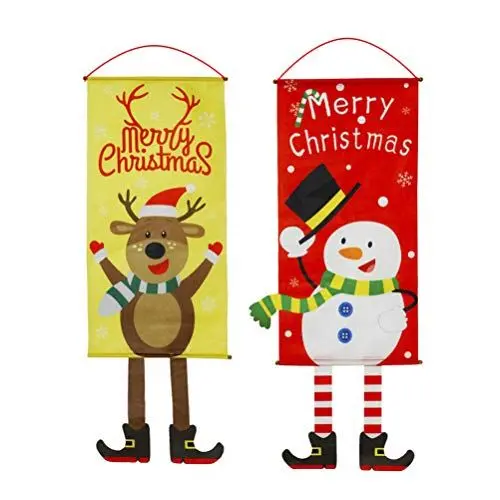 Produktbild: Toyvian 2 Stücke Weihnachten Flagge Weihnachtsmann Schneemann und Elch Fahne Stoff Hängende Verzierung Dekoration Weihnachtsdeko Weihnachtsschmuck für Fensterdeko Türdeko