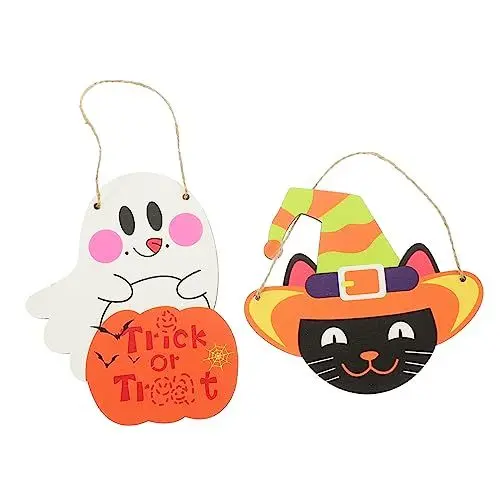 Produktbild: Toyvian 2st Holzschild-anhänger Halloween-wanddekoration Gruseliges Hängeschild Halloween-haustürschild Halloween-girlandenschild Halloween-hängeanhänger Party-hängeschild Hölzern Zubehör