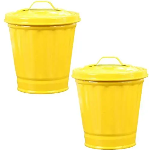 Produktbild: Toyvian 2stücke Galvanisierte Mülleimer Mit Deckel Multifunktionale Abfallbehälter Für Schreibtisch Und Blumenpflanzen Für Wohnzimmer Schlafzimmer Und Büro Gelb