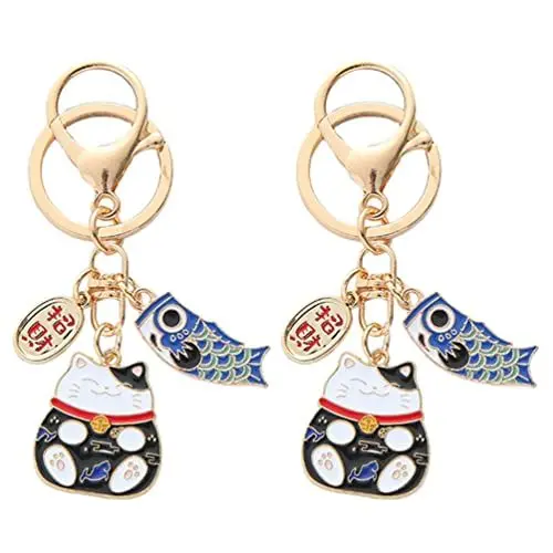 Produktbild: Toyvian 2st Schlüsselbund Schlüsselanhänger Mit Tiermotiv Winkender Katzen-schlüsselanhänger Maneki Neko Schlüsselanhänger Rucksackschlüssel Neu Autoschmuck Zinklegierung Zubehör Taschen