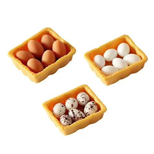 Produktbild: Toyvian 3 Sets Mini-Box-Eier-Tabletts Dekorative Miniatur-Ei-Spielzeug-Simulations-Ei Schmückt Haushaltsprodukte Harz-Puppenhaus-