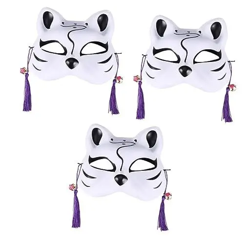 Produktbild: Toyvian 3st Katze Japanisches Cosplay Kostüm Hälfte Karneval Dekorationen Fuchs Japanisch Katzenmaskerade Katze Halbes Gesicht Maskerade Halbes Gesicht Kleidung Anbe Halloween Frau