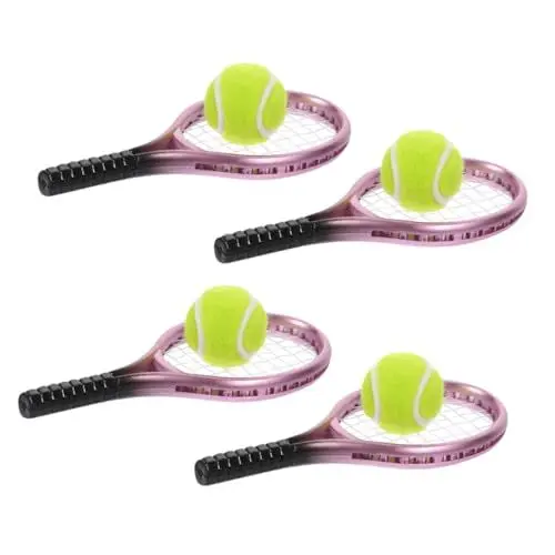 Produktbild: Toyvian Miniatur-tennisschläger-spielzeugset 4 Schlägersets Für Puppenhaus-zubehör