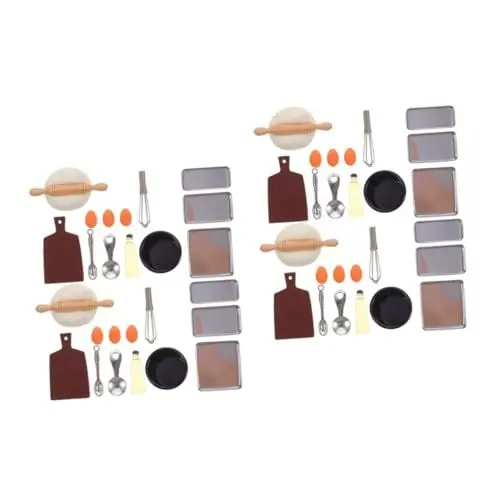 Produktbild: Toyvian 4 Sätze Schneebesen-Modell Mini-backblech Mini-Backset Miniatur-küchenspielzeug Mini-backrequisiten Mini-Ei Mini Hausbacken Modell Kinderspielzeug Miniatur-backzubehör Holz