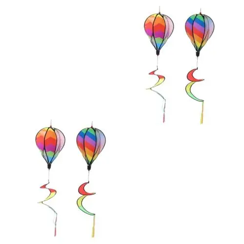 Produktbild: Toyvian 4 Stück Heißluftballon-Ornament Windmühlenschmuck für den Garten Luftballons Drachen hängender Wind Windsack regenketten terassendeko Windspiele aus Stoff Windräder für den Garten