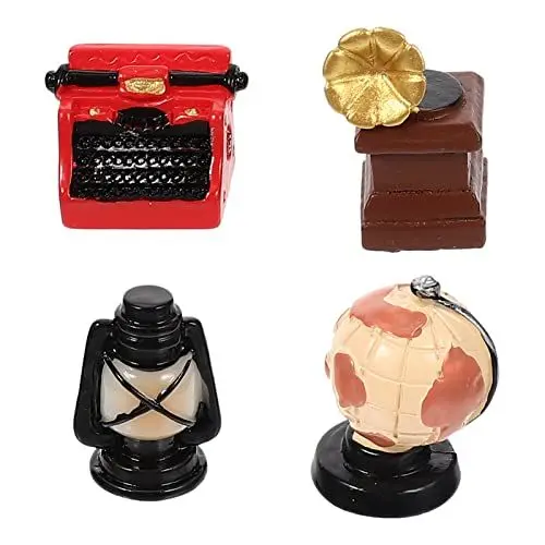 Produktbild: Toyvian 4 Stück Mini-heimdekoration Miniatur-möbelfiguren Miniatur-Schreibmaschine Spielhaus Tischmöbel Haushaltsgeräte Miniaturmöbel Mini-phonographenmodell Puppenhaus Harz Elektrogerät