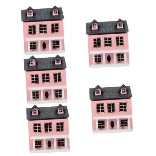 Produktbild: Toyvian 5St Puppenhaus Mini-Hausmodell Miniaturhaus Mini-Villa-Gebäude holzhaus Holzmodell puppenmöbel Desktop-Dekoration Puppenhäuser Villa-Modell winziges Hausdekor Miniaturen Birke Rosa