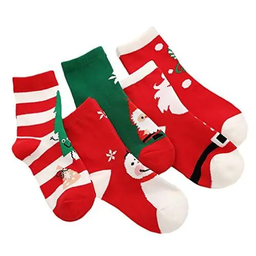 Produktbild: Toyvian 5 Paare Kinder Weihnachtssocken Jungen ädchen Kleinkind Baby Baumwollsocken Urlaubssocken Warme Wintersocken 4-6 Jahre Alt