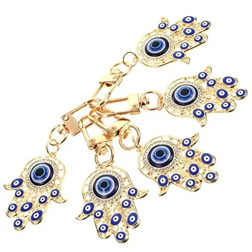 Produktbild: Toyvian 5 Stück Böse Auge Schlüsselanhänger Hamsa Fatima Hand Keychain Böser Blick Nazar Augen Glück Amulett Türkische Schutz Schlüsselbund Schlüsselring Taschenanhänger