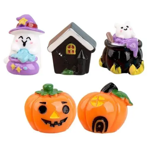 Produktbild: Toyvian 5 Stück Halloween-Kürbis-Miniaturfiguren Halloween-Harz-Ornament Harz-Kürbis-Geisterfiguren Für Gartendekoration Außendekorationen Dorf-Wohnaccessoires