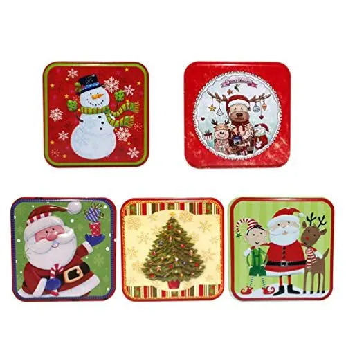 Produktbild: Toyvian 5 Stück Weihnachten Keksdose mit Deckel Metalldose Quadrat Blechdose Weihnachtsdose Plätzchendose Geschenkdose Teedose für Weihnachten Party Favor (Zufälliges Muster)