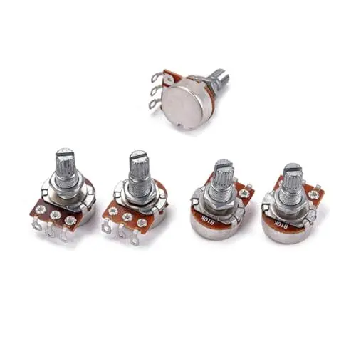 Produktbild: Toyvian 5stücke Pack Bk Gitarrenpotentiometer Lange Gerändelte Geteilte Geringe Reibung Für Bass Und Gitarre