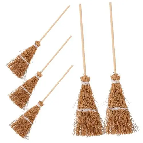 Produktbild: Toyvian 5st Puppenhausbesen Puppen Garten Zubehör Künstlicher Requisitenbesen Hexenhut Und Besen Puppenhaus Gartenwerkzeug Zimt Besen Hexenbesen Halloween M?Bel Mini Kind Stroh Vegetation