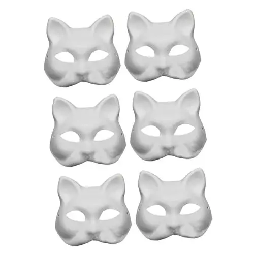 Produktbild: Toyvian 6st Diy Katzen-gesichtsmaske Diy Leere Masken Leere Papiermasken Maske Im Tierdesign Handgemalte Masken Cosplay-diy-masken Handbemalte Zellstoff Fräulein Halloween Paar-outfit Weiß