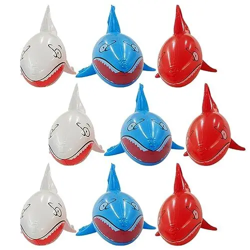 Produktbild: Toyvian 9stücke Teiliges Aufblasbares Hai-Spielzeug Schwimmendes Wasserspielzeug Für Junge Mädchen Für Strand Pool Und Partys Lustige Tierfiguren DREI Farben