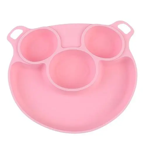 Produktbild: Toyvian Anti-Bruch-Platte babygeschirr babybesteck Teller mit Saugnapf Teller mit Fächern -Essteller rutschfeste Saugplatten geteilte teller Babyteller Rosa