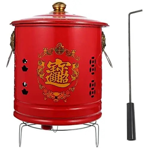Produktbild: Toyvian Feuertonne Emaille Feuerschale Verbrennungsofen Garten Feuerkorb Feuerkäfig Feuerfass Brenntonne mit Deckel Outdoor Feuerstelle Brenntonne für Garten Abfälle Papier