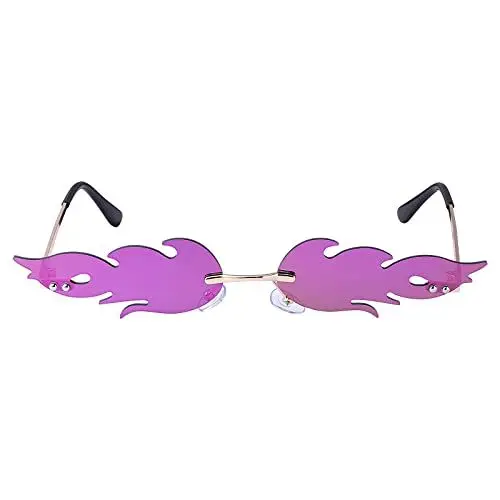 Produktbild: Toyvian Frauen Feuer Flamme Sonnenbrillen Randlos Welle Sommer Brillen Neuheit Brillen Narrow Sunglasses Bar Pool Summer Hawaii Strand Party Kostüme Schmuck für Männer Damen Lila