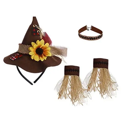 Produktbild: Toyvian Hexenhut Haarbügel 4 Stück in 1 Satz Vogelscheuche Kostüm Hut Armband Halskette Halloween Gruselige Kostüme für Frauen Halloween Kostümzubehör