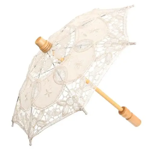 Produktbild: Toyvian Hochzeitsdekoration Sonnenschirmschirm reisen eleganter Regenschirm aus Spitze Jahrgang schmücken Dekorationen Regenschirm aus Spitze Fräulein Hochzeitsbedarf Holz