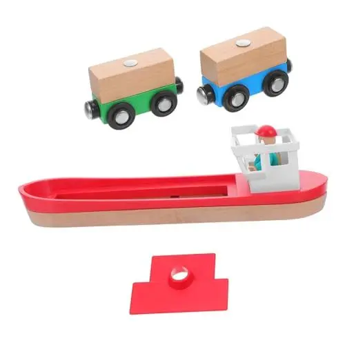 Produktbild: Toyvian Holzeisenbahnschienen Set Mit Schiffsbausatz Für Eisenbahnszene Aus Holz Zubehör Für Holzeisenbahnschienen Mit Detailliertem Schiffmodell Erweiterbares Schienenlayout-Spielzeug