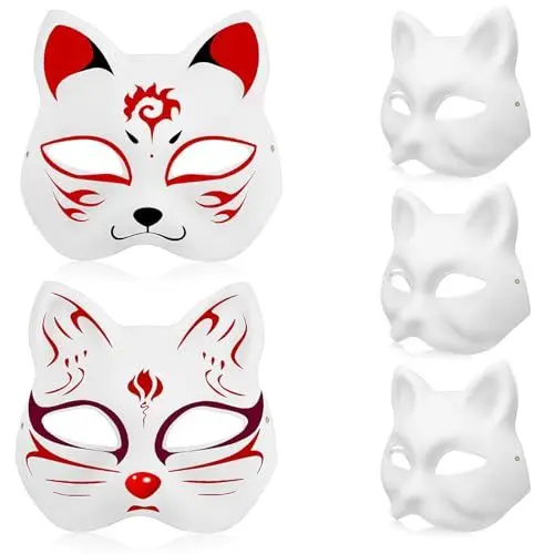 Produktbild: Toyvian Katzenmaske -Masken 5 Stück Weiße Katzenmasken Zum Bemalen Halb Leere Diy-Masken Halloween-Maske Tier-Halbe Cosplay-Anziehmaske Maskerade Katzenmasken Party