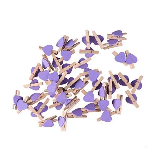 Produktbild: Toyvian Mini Holzklammern Herz Klammern Holz Wäscheklammern Zierklammern Dekoklammern für Foto Fotowand Fotoleine Basteln DIY 50 Stücke (Lila)