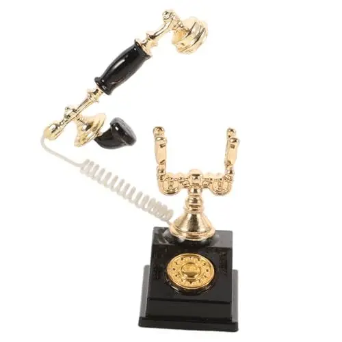 Produktbild: Toyvian Miniatur-telefonmodell Puppenhauszubehör Im Maßstab 1:12 Puppenhaus-miniaturtelefon Retro-tischtelefon Puppenhausmöbel Spielzeug-Telefon 1/12 Miniaturtelefon Black Legierung
