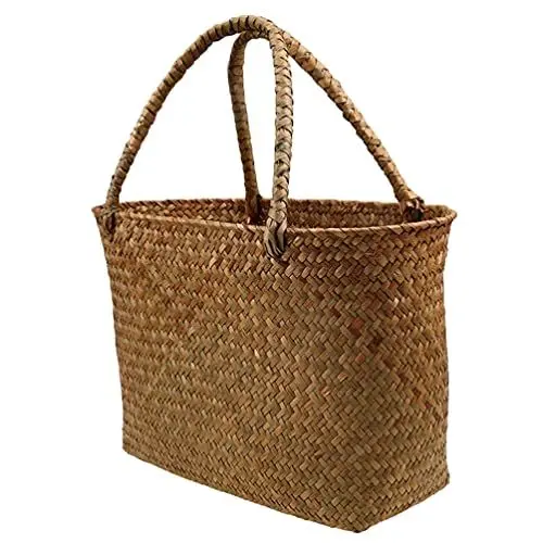 Produktbild: Toyvian Picknickkorb Geflochtener Pflanzkorb Strandtasche Rattan Gewebte Tasche Grüner Pflanzenkorb Aufbewahrungskörbe Aus Weidengeflecht Seegras Tasche Braut Blumen Handtasche