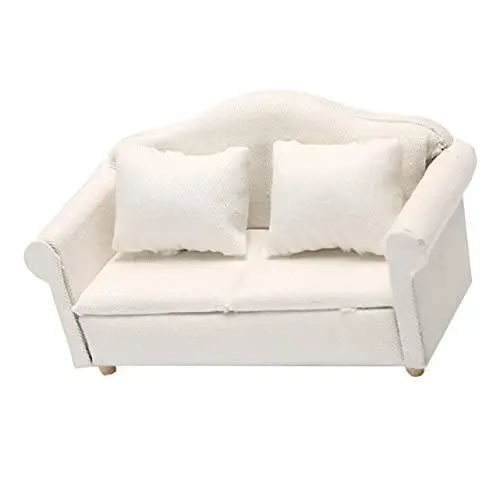 Produktbild: Toyvian Puppenstuben Sofa 1:12 Puppenhaus-Sofa-Sessel Puppenhaus Möbel Aus Holz Winzige Couch Mit Kissen Puppenstuben-Sofa-Modell Miniatur-haussofa Holzdekor Weiß Kleines Sofa Stoff Mikroszene