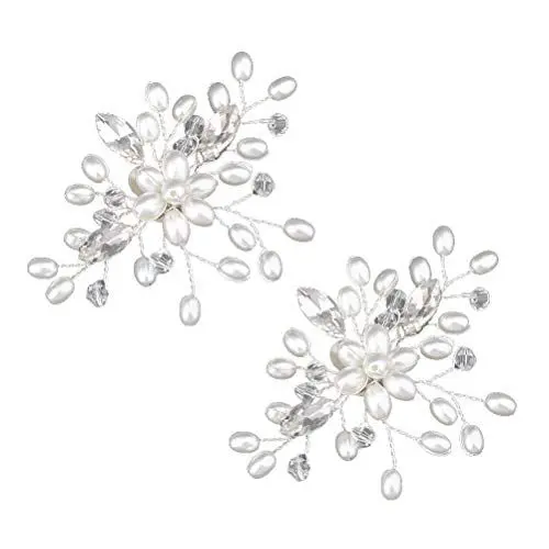 Produktbild: Toyvian Schuhclips Damen Perlen Strass Blumen Design Schmuck Accessoires für Hochzeit Braut Frauen 1 Paar (Weiß)