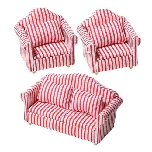 Produktbild: Toyvian Sofa 3st Wohnzimmer Sofagarnitur Puppenhausmöbel Modell Mini Village Eukalyptusholz Ob11 Couch
