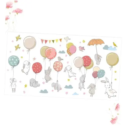Produktbild: Toyvian Wandtattoo Fliegender Hase Mit Ballon Abnehmbarer Wasserdichter Wandaufkleber Für Modernes Kinderzimmer Kreative Dekoration Für Wandgestaltung Grau Ideal Für
