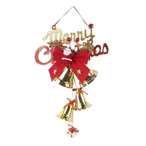 Produktbild: Toyvian Weihnachten Glocken Ornamente Frohe Weihnachten Weihnachtsmann Tür Kleiderbügel Anhänger Wand Kunststoff Weihnachtsbaum Party Hängen Dekorationen (Golden)