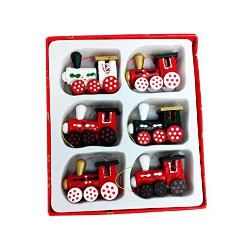 Produktbild: Toyvian Weihnachten Zug Holz Kleiner Zug Deko Christbaumanhänger Kinder Spielzeugeisenbahn Weihnachten Neujahr Deko 6 Stück (Rot)