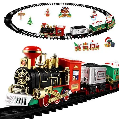 Produktbild: Toyvian Weihnachtszug Set, Batteriebetriebene Elektrische Eisenbahn Zug Set Lokomotive Motor Spielzeug Zug Set mit Lichtern Und Geräuschen für unter um Den Baum