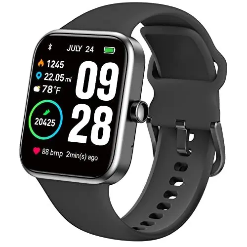 Produktbild: TOZO S2 Smartwatch Damen Herren, Fitness Tracker Sportuhr mit Herzfrequenz, Blutsauerstoffmonitor, Schlafmonitor, HD Touchscreen 5ATM Wasserdicht Fitnessuhr für Android iOS - Mattschwarz