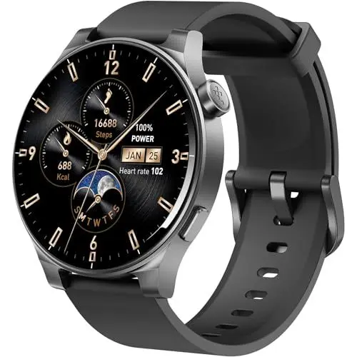Produktbild: TOZO S5 Smartwatch Damen Herren,1.43’’ AMOLED Display Sportuhr, Bluetooth Anruf Fitnessuhr mit 100 Sportmodi, Herzfrequenz Schlaftracker Schrittzähler, IP68 Wasserdicht Uhr für Android iOS - Schwarz
