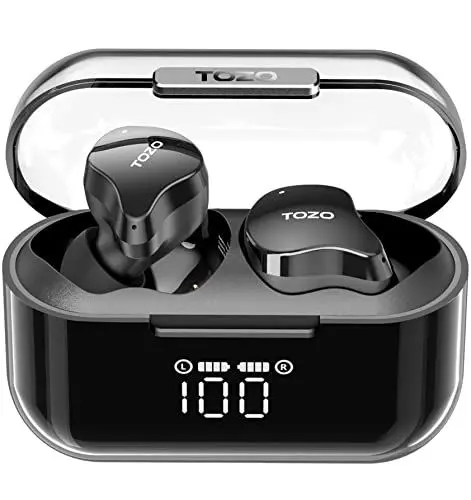 Produktbild: TOZO Crystal Buds Kopfhörer Kabellos, Echte Drahtlose Stereo Bluetooth Kopfhörer, 49 Std Spielzeit IPX8 Wasserdicht In-Ear Kopfhörer, Digitalanzeige und Transparentem Gehäuse, Schwarz